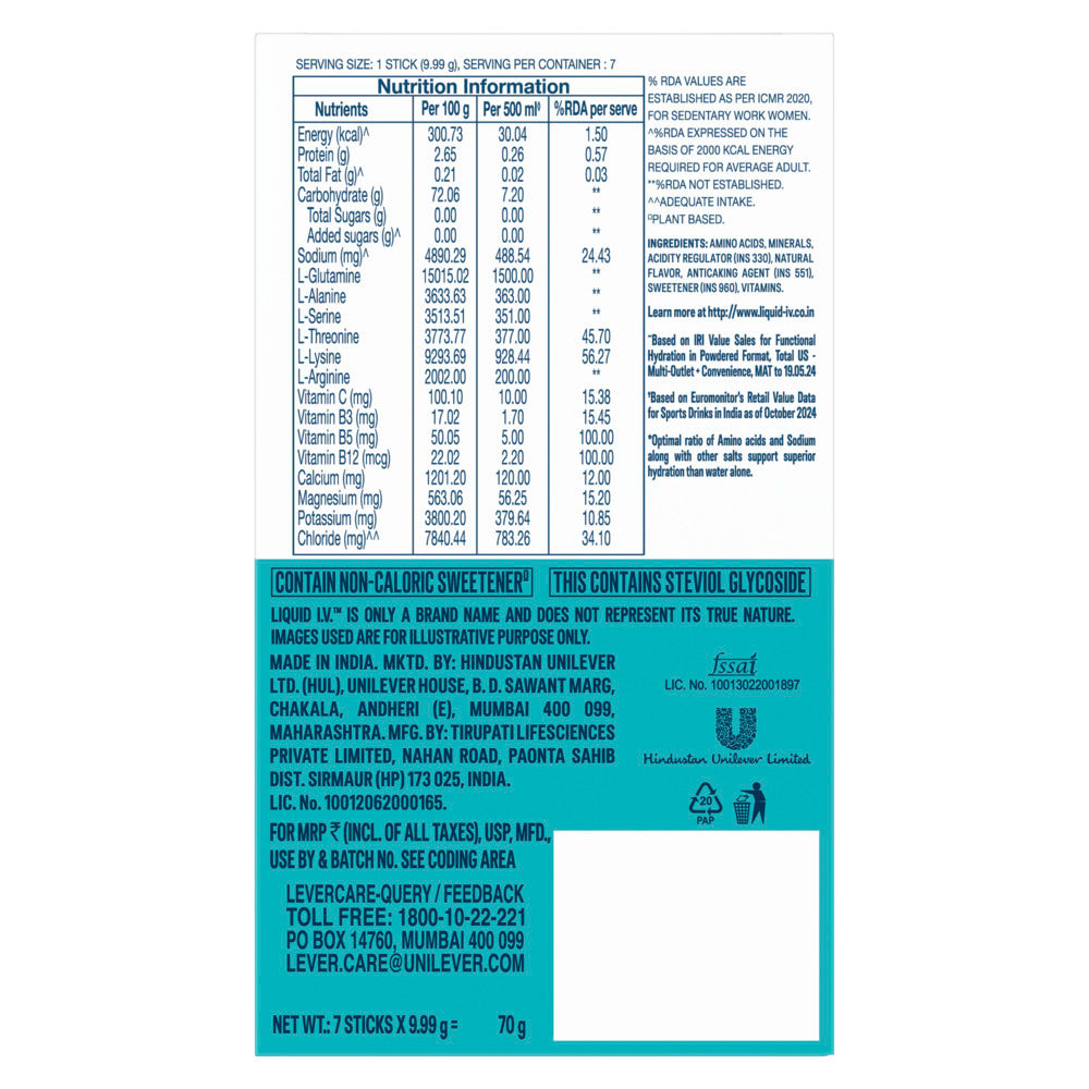 LIQUID I.V. SUGAR FREE - JUICY PEACH | 7 STICKS = 3.5L WATER | ELECTROLYTE MIX 10G|HYDRATION LIQUID I.V. SUGAR FREE - JUICY PEACH | 7 STICKS = 3.5L WATER | ELECTROLYTE MIX 10G|HYDRATION