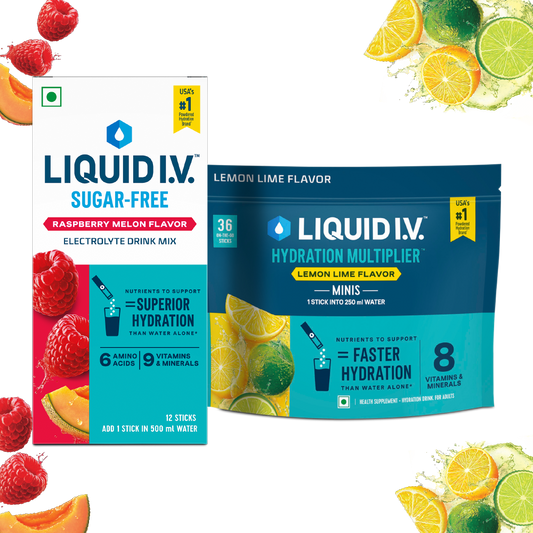 Liquid IV 2 Flavour Bundle (Raspberry Melon & Lemon Lime Minis)