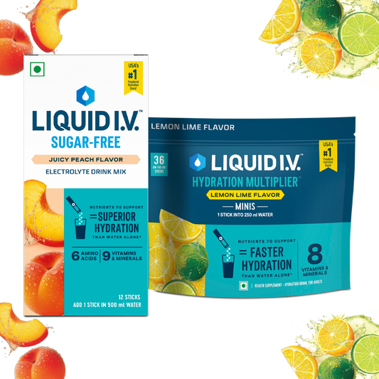 Liquid IV 2 Flavour Bundle (Juicy Peach & Lemon Lime Minis)