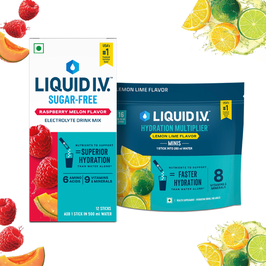 Liquid IV 2 Flavour Bundle (Raspberry Melon & Lemon Lime Minis)