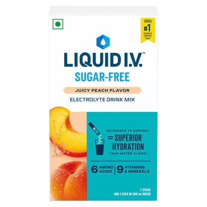 LIQUID I.V. SUGAR FREE - JUICY PEACH | 7 STICKS = 3.5L WATER | ELECTROLYTE MIX 10G|HYDRATION