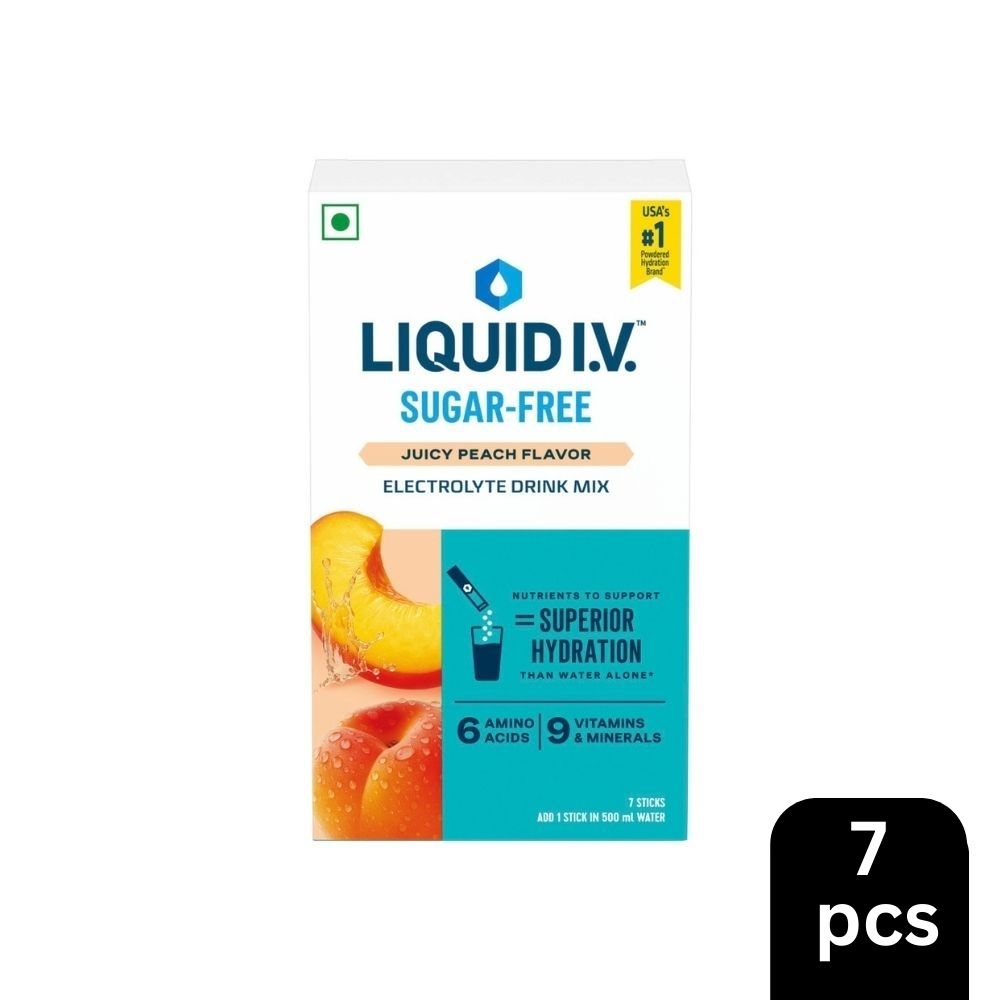 LIQUID I.V. SUGAR FREE - JUICY PEACH | 7 STICKS = 3.5L WATER | ELECTROLYTE MIX 10G|HYDRATION