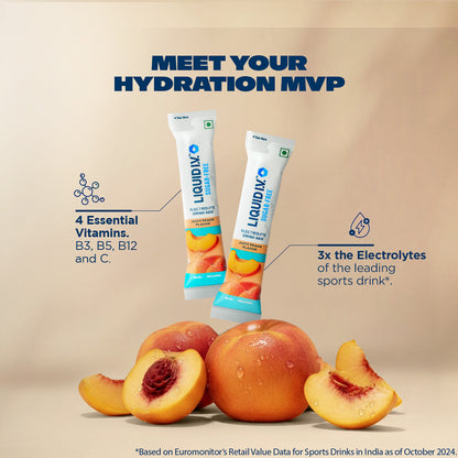 LIQUID I.V. SUGAR FREE - JUICY PEACH | 7 STICKS = 3.5L WATER | ELECTROLYTE MIX 10G|HYDRATION